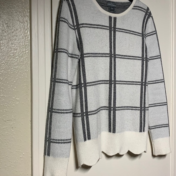 Market & Spruce Windowpane Graphic Scalloped Sweater, S - Picture 5 of 8